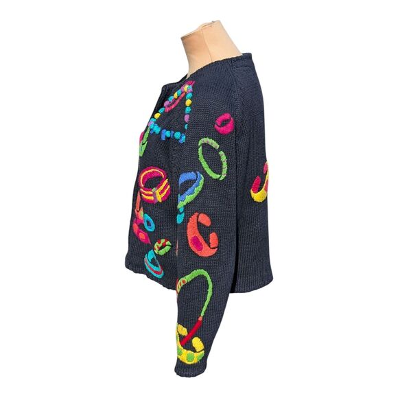 Michael Simon Jewelry Embroidered Knit Sweater Large Button Front Cardigan Art - Picture 3 of 9